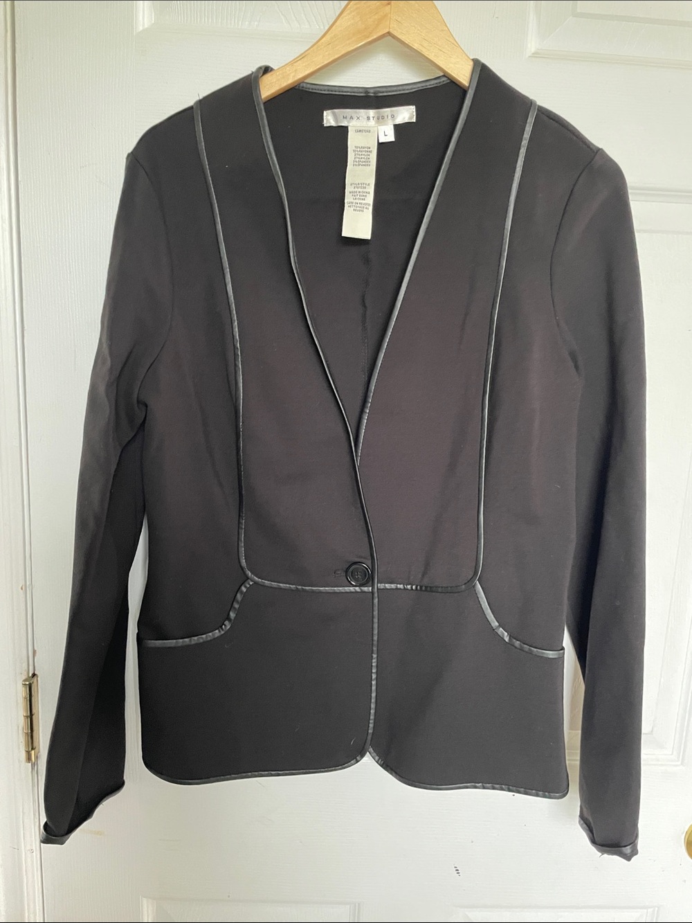 Max Studio Black Ponte Single-Button Blazer with Trim